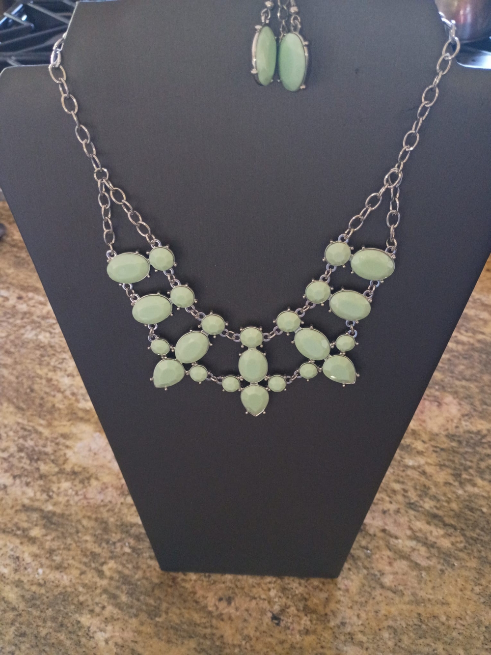 Mint Green Statement Necklace and Earrings Set